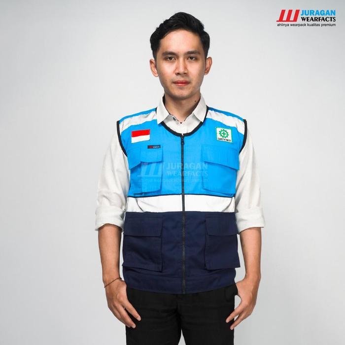 Premium [Cod] Rompi Safety Seragam Proyek Jaring Pria Wanita K3 Warna Biru Toska Kombinasi Biru Navy