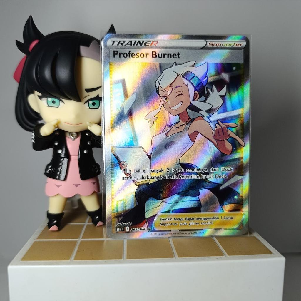 ORI Kartu Pokemon Profesor Burnet SR Supporter Indo E V Max s8b I 265 / 184 TCG Card Poke Trainer In