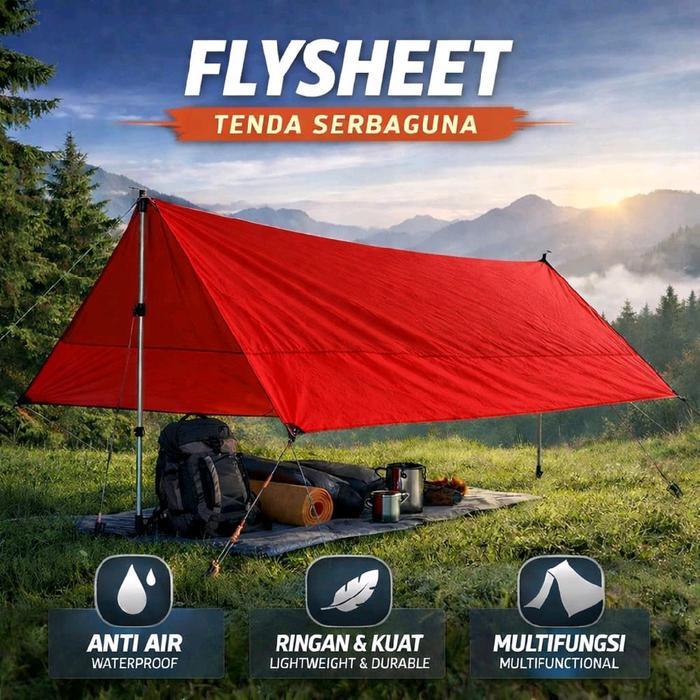 Arei - Flysheet Uk 3X4 Tenda Camping Outdoor Bahan Metalic Waterproof 19 Loops Gelap/Terang Siap