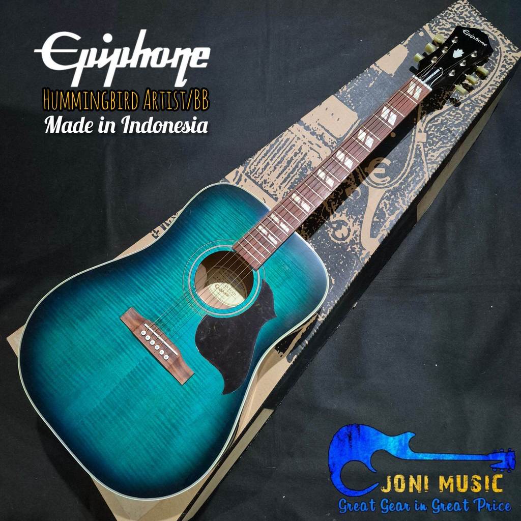Gitar Akustik Epiphone Hummingbird Artist Blue Burst Pro Ebony