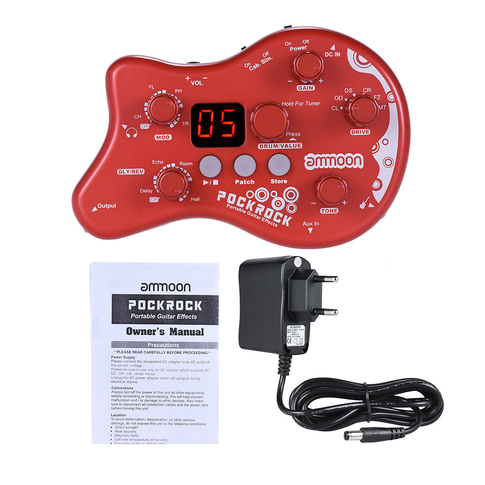 ammoon PockRock Portable Guitar Multi-effects Processor Effect Pedal 15 Effect Types 40 Drum Rhythms