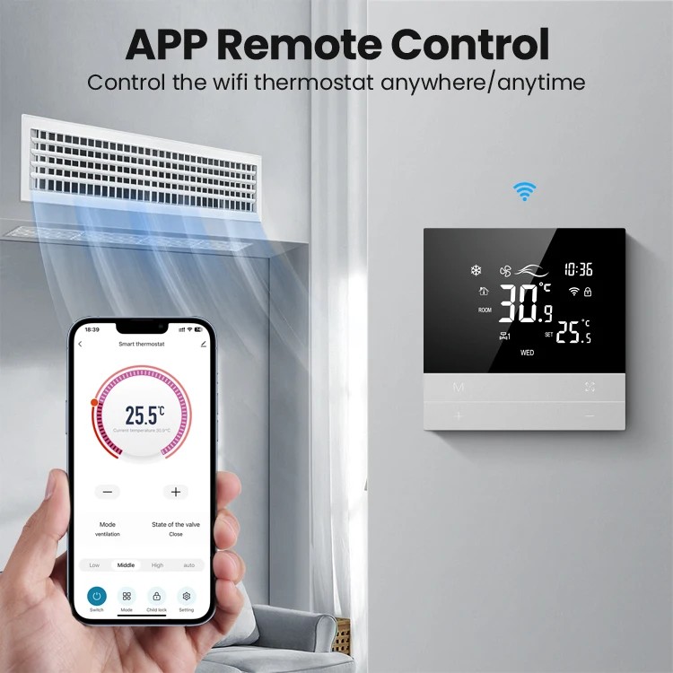 AVATTO Tuya Wifi 2/4 pipes fan coil Smart Thermostat work with Alexa Google Home for HVAC Heating &C