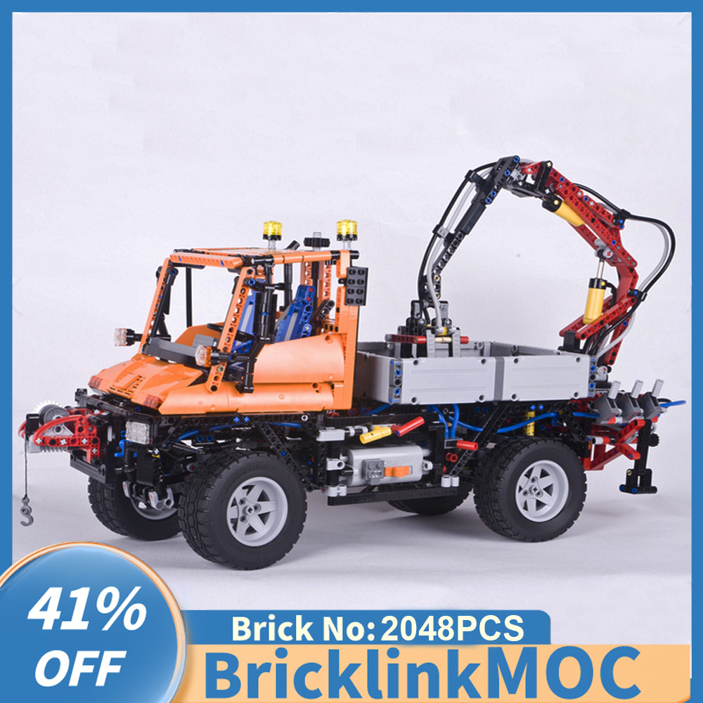 2048PCS city Engineering Series RC 4x4 Unimog U400 Snowplow creative