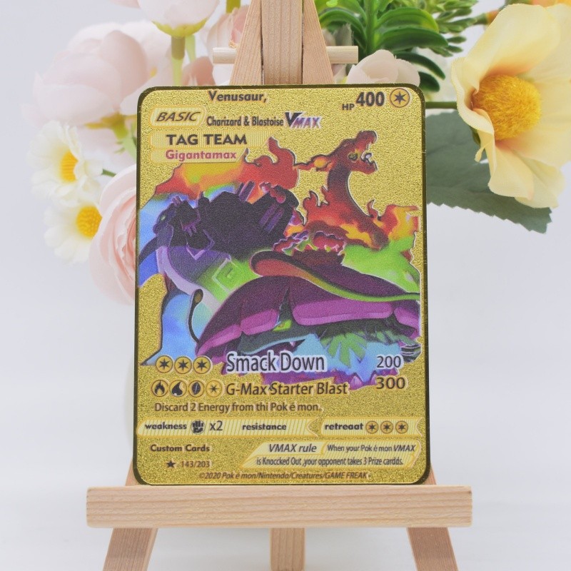 10000 Arceus Vmax Golden Pokemon Metal Cards English in Iron Pokmo Letters Mewtwo Charizard GX Kids