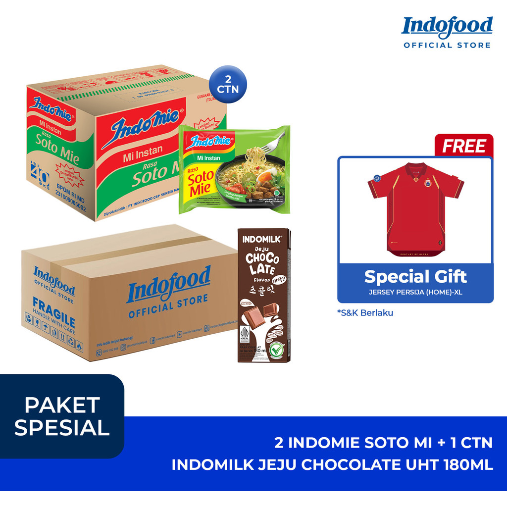 [PAKET SPESIAL JERSEY] 80 PCS MI INSTAN INDOMIE SOTO MI + 30 PCS  INDOMILK JEJU CHOCOLATE UHT 180ML