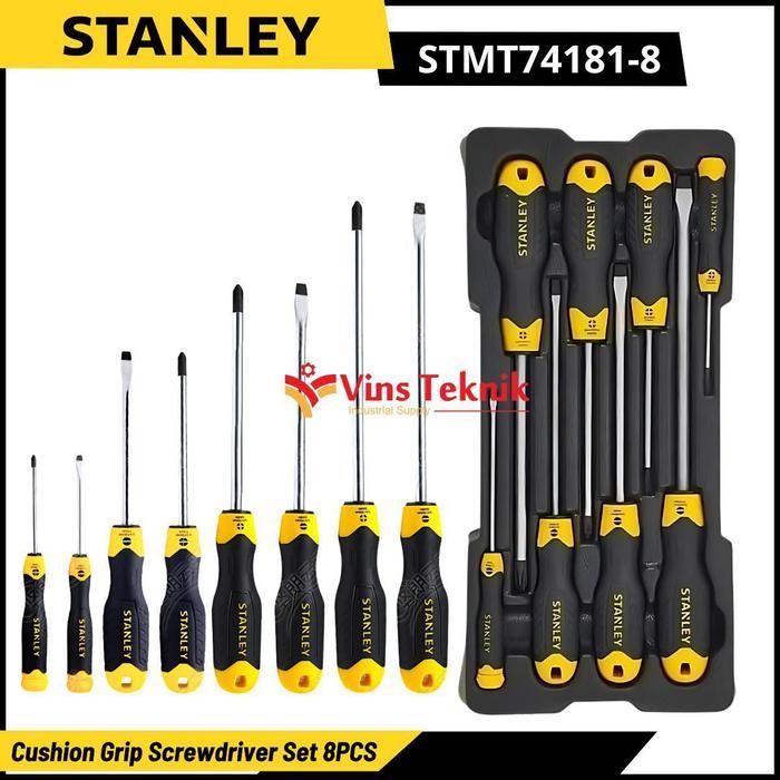 terbaru STANLEY STMT74181-8 Obeng Plus Minus Cushion Grip Screwdriver Set 8PCS