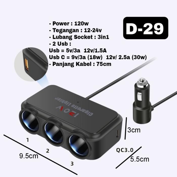 Car Socket Lighter Usb Fast Charger Extension Socket Lighter Mobil 120W Terbaik