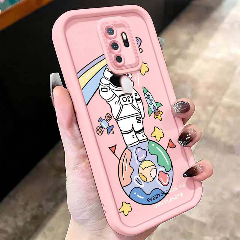 Casing Hp untuk OPPO A5 2020 A9 2020 Case Cartoon Earth and Astronaut Kasing silikon Cesing Softcase