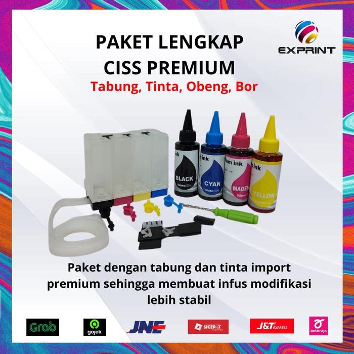 EXPRINT Tabung Infus Printer Transparan 100ml + Tinta Premium 4 Warna + Obeng Bor untuk Canon ip2770