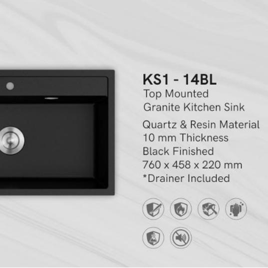 AER Topmount Sink Granite Bak Cuci Piring Granit KS1 14 BL kurir toko