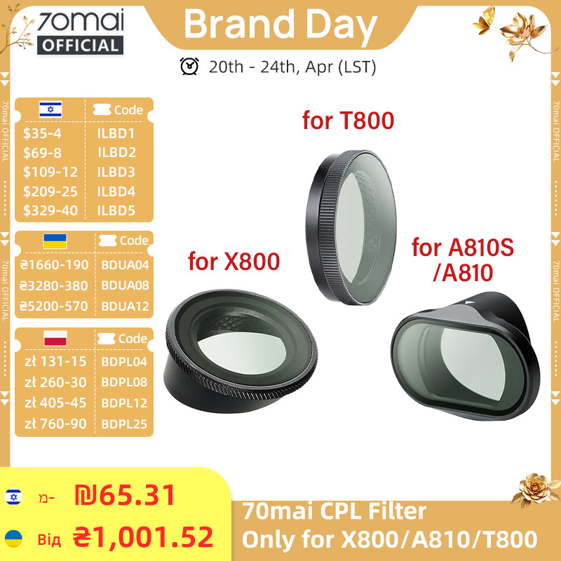 Original 70mai CPL Filter for 70mai A810 Lite/ A810S/ A810/ X800/ T800 Circular Polarizing Lens