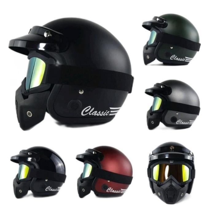 NEW PRODUK HELM RETRO GOOGLE MASK KACA MATA - HELM MOTOR CAFE RACER JAPSTYLE VESPA SNI DEWASA CEWEK