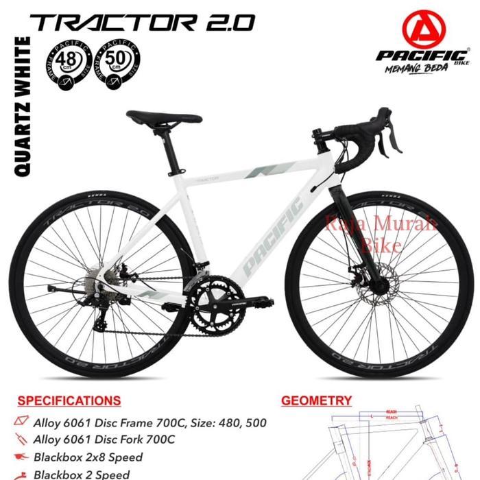 sepeda balap roadbike pacific tractor 2.0 frame alloy 16 speed roadbike pacific 700c - Quartz White,
