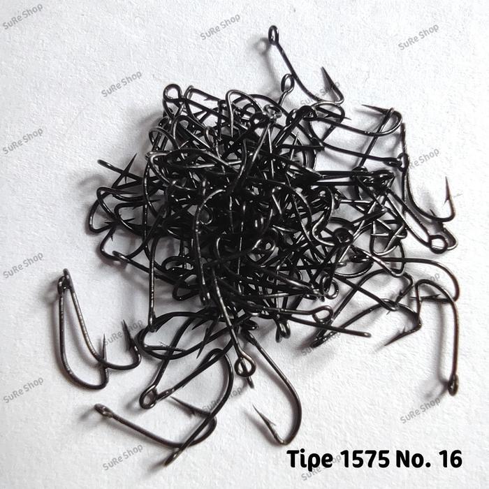 Mustad Mata Kail Pancing Cap Kunci Mustad Tipe 1575 No 16 Hitam Dengan Lubang Cocok Untuk Memancing