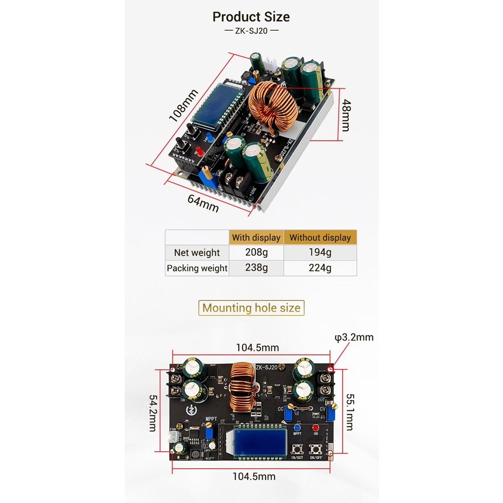 T36C -SJ20 Automatic Step Up Down Module MPPT with LCD Display Buck Boost Converter Power Supply