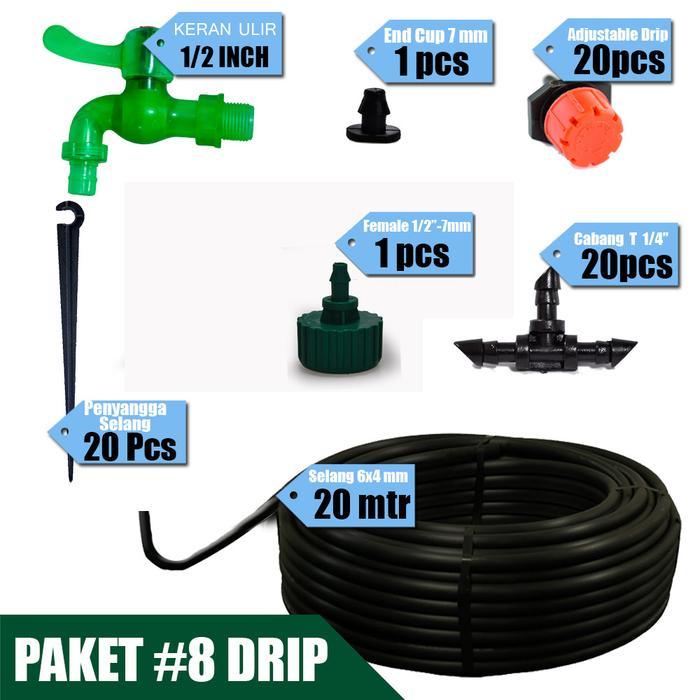 Jirifarm Paket #8 Drip Irigasi 20 Pot Drip Putar Keran Kran Selang