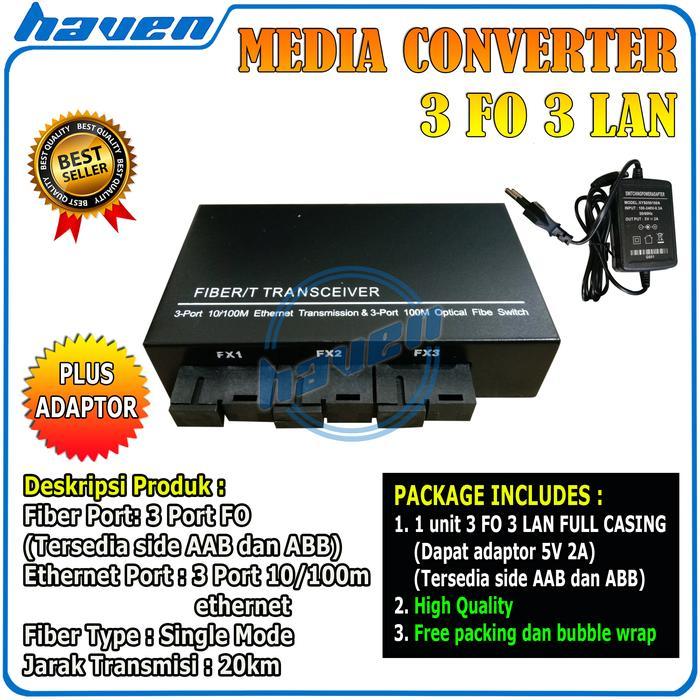 Media Converter 3 Port Fo 2 Port Lan / Switch Fiber 3 Fo 2 Sc