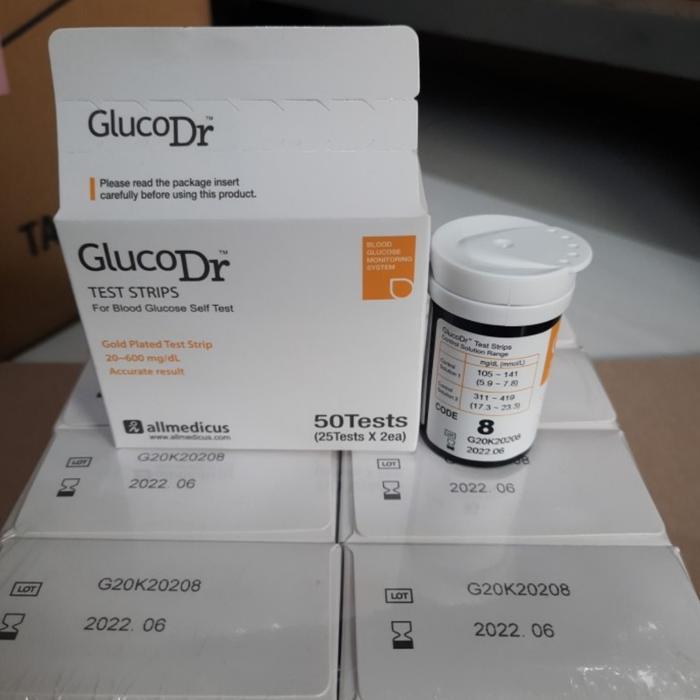 Strip Gluco Dr Code 8 Refill / Stik Gula Darah Gluco Dr Code 8 Isi 25 #Gratisongkir