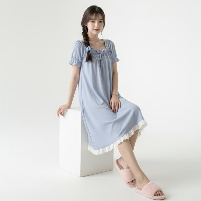 Sale- Novara Daster Wanita Lengan Pendek Square Neck Daster Wanita Babydoll Lengan Pendek Baju Tidur