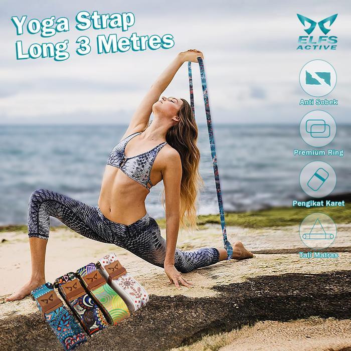 Elfs Active 2in1 Premium Yoga Strap 3m Anti Slip Pilates Yoga Belt Tali Matras Alat Olahraga