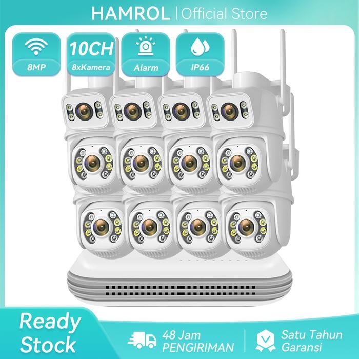 Hamrol Paket CCTV 10 Channel 8 Kamera 8MP PTZ Tahan Air+NVR Nirkabel Wifi Camera cctv outdoor