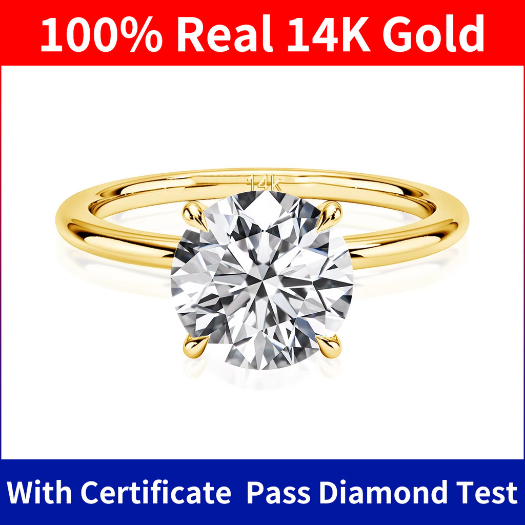 Cincin Moissanite Emas 14 Karat Wanita Mewah Perhiasan Emas Asli AU585 Cincin Janji