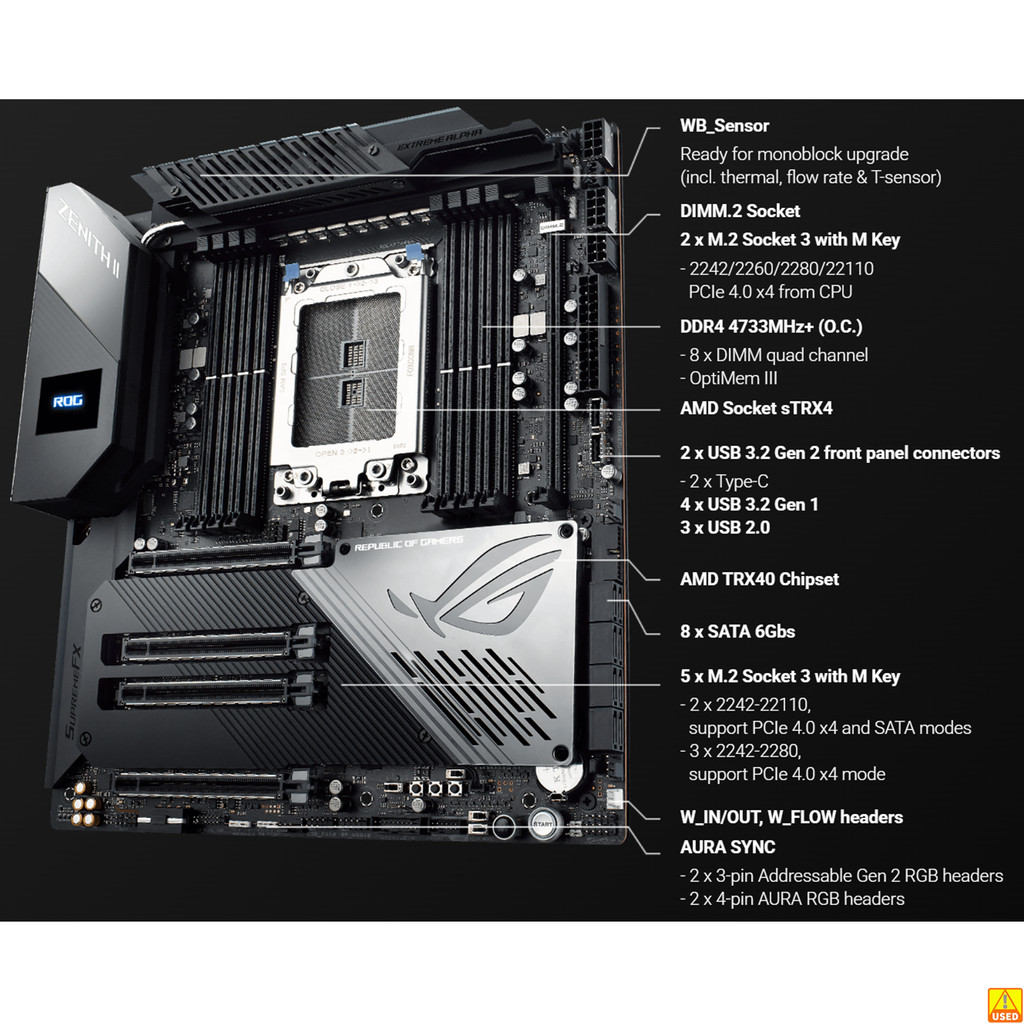 ASUS ROG Zenith II Extreme Alpha Motherboard Socket sTRX4 CPU DDR4 4733(OC) MHz Memory Chipset TRX40