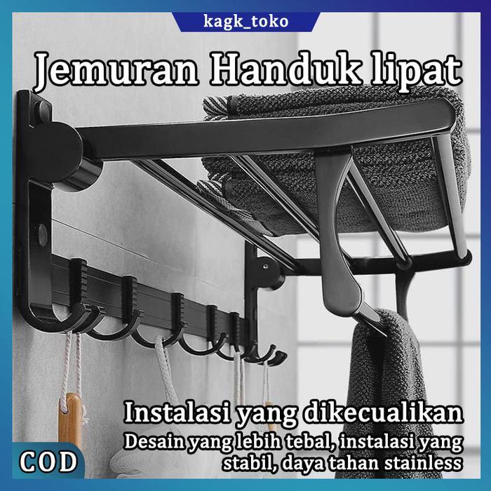KAGK Gantungan Handuk Lipat Aluminium Rak Dinding Kamar Mandi Mandi Rak Multifungsi Rak Handuk Besi
