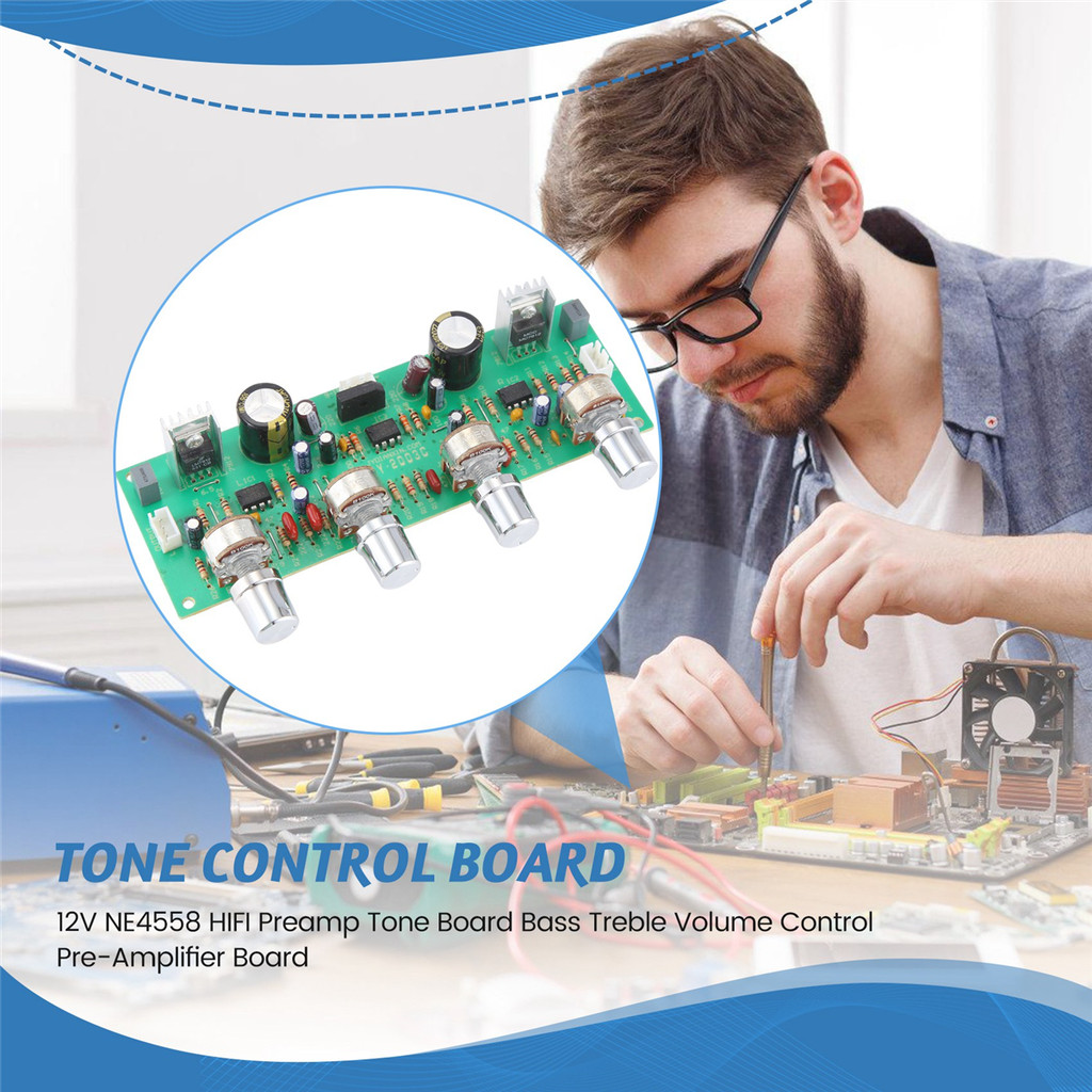 A51I 12V NE4558 HIFI Preamp Tone Board Bass Treble Volume Control Pre-Amplifier Board