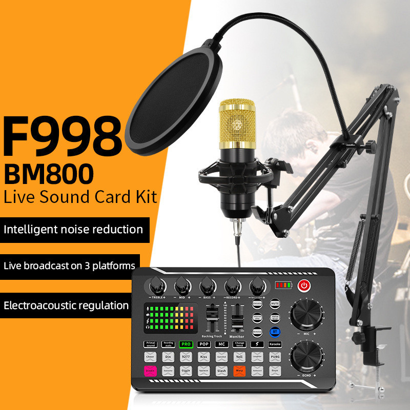 F998 Sound Card Microphone Mixer Kit 16 Sound Effects Audio Recording Sound Mixer Audio Mixing