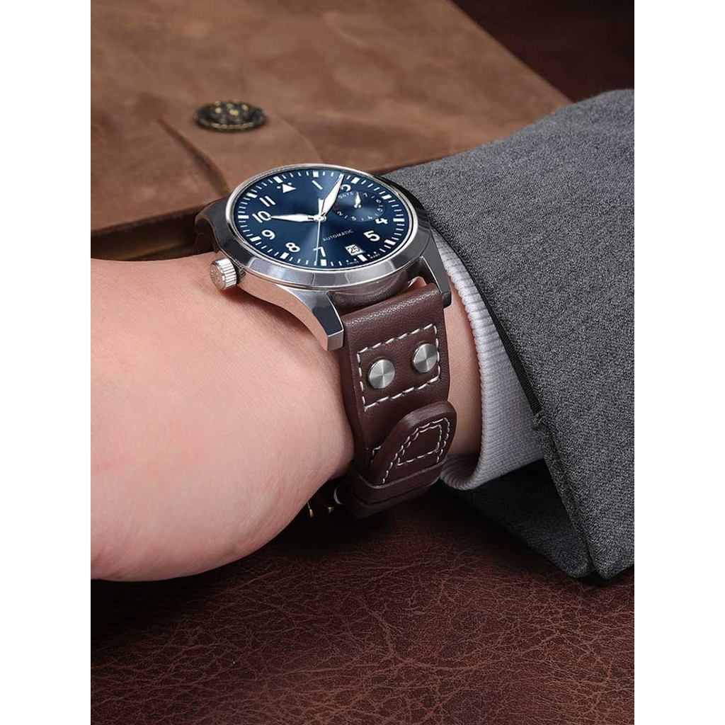 Genuine Leather Watchband for IWC Big Pilot Mark 18 Portuguese Schaffhausen Willow Nail Strap 20mm