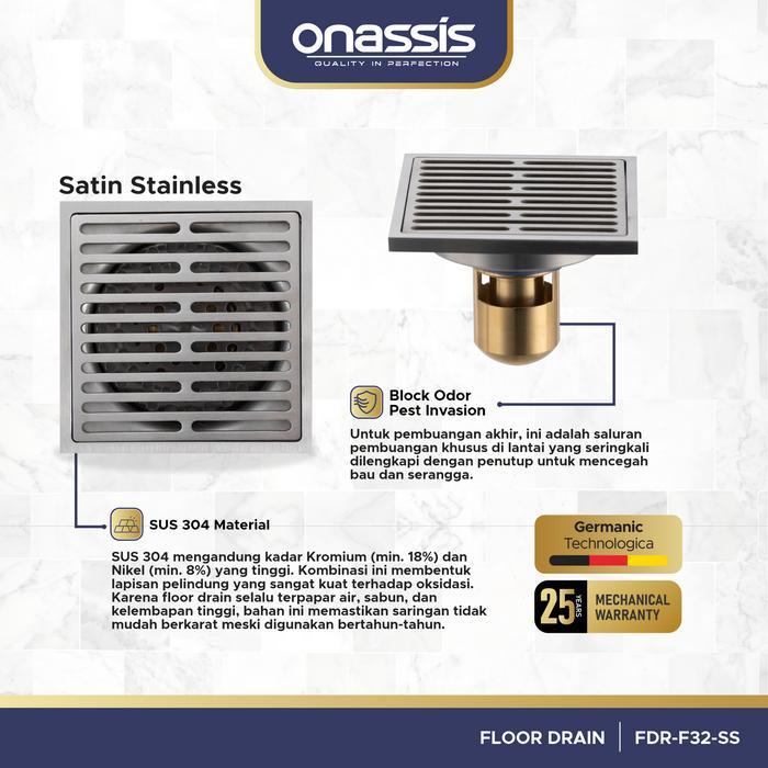 Onassis Floor Drain Fdr-F32 Sus 304 - Saringan Kamar Mandi Anti Bau Dan Anti Seranggga