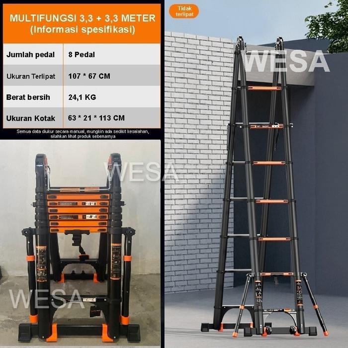 tangga lipat teleskopik telescopic teleskop double aluminium alumunium - BAFEN SIXLEGS 3.3+3.3
