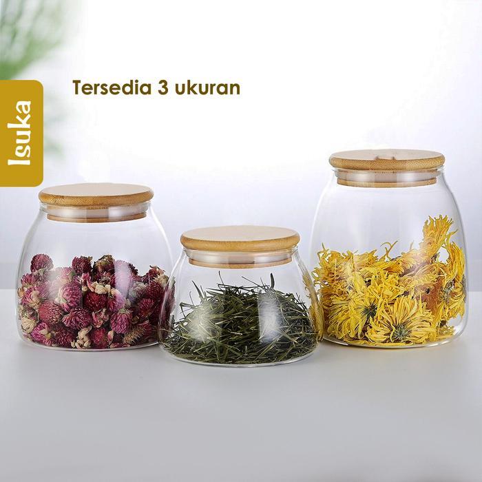 Toples Kaca Tutup Kayu Toples Makanan Toples Kue Stoples Kaca Tempat Makanan Kering Hana
