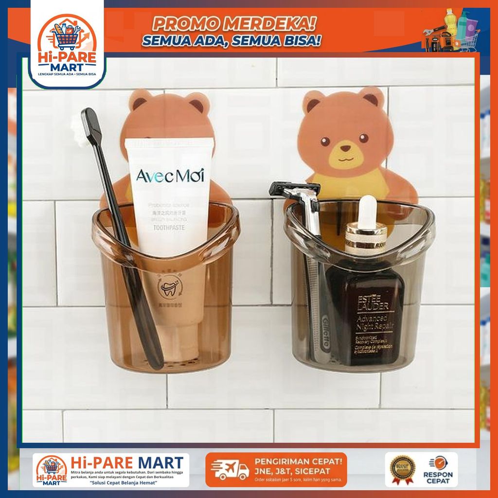 TEMPAT SIKAT GIGI TEMPEL DINDING KAMAR MANDI HOLDER BEAR RAK ODOL BRUSH SABUN ANAK KARAKTER Hi-PARE 