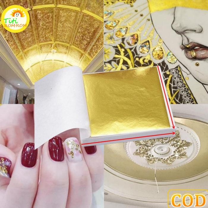 100 Lembar Gold Foil Leaf Gilding Handicrafts Kertas Foil Emas Gold