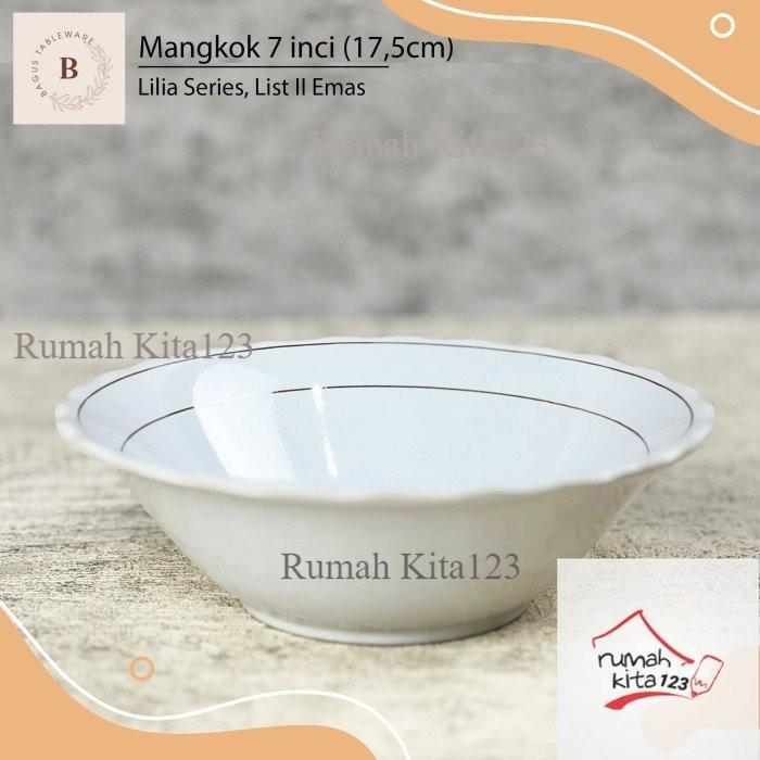 Mangkok Keramik List Emas Lilia 7 inch 17,5cm)
