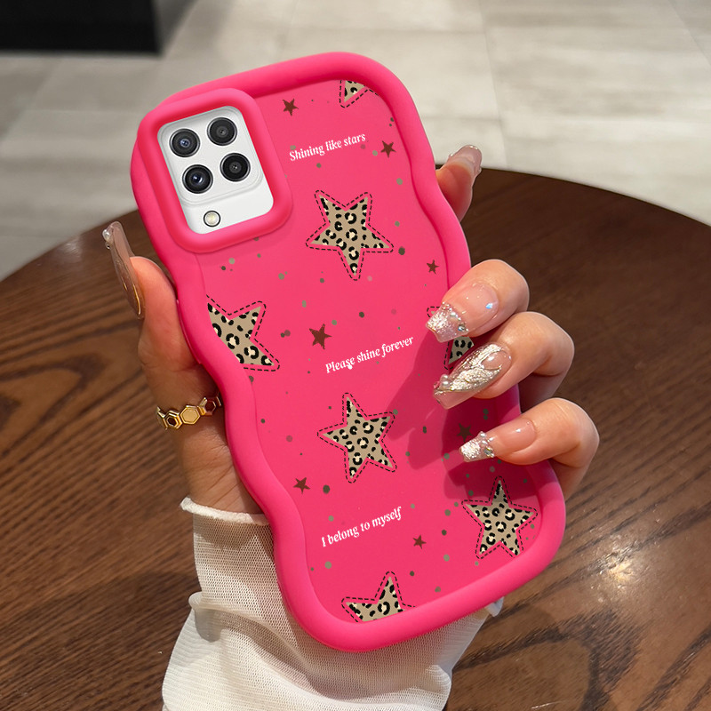 Casing HP Untuk Samsung A22 M22 M32 Case Leopard print star Kasing Silikon Cesing bingkai krim Softc