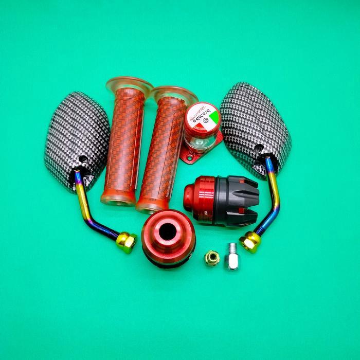 PAKET spion beat mini twotone+Hangrip pelangi+Jalu as variasi+stempel kaca variasi cocok untuk motor