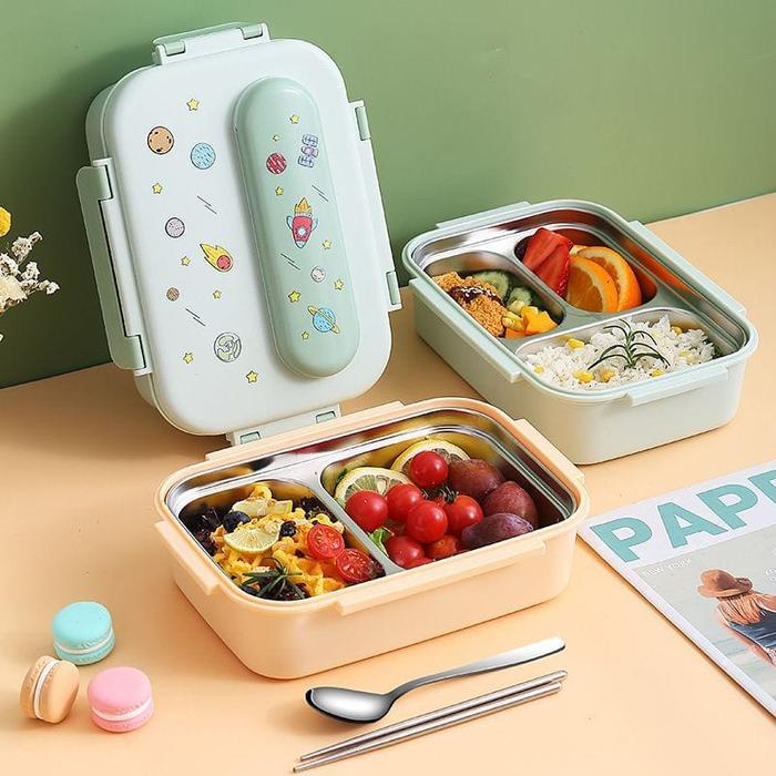 Lunch Box Kids Set Stainless Steel 316 Dengan Sendok Sumpit Stainless / Bento Box Stainless Steel