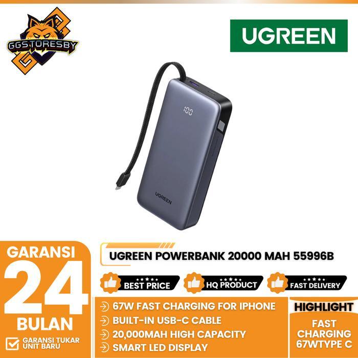 UGREEN Powerbank Built In Cable 20000 mAh Fast Charging 67W Type C 55996B