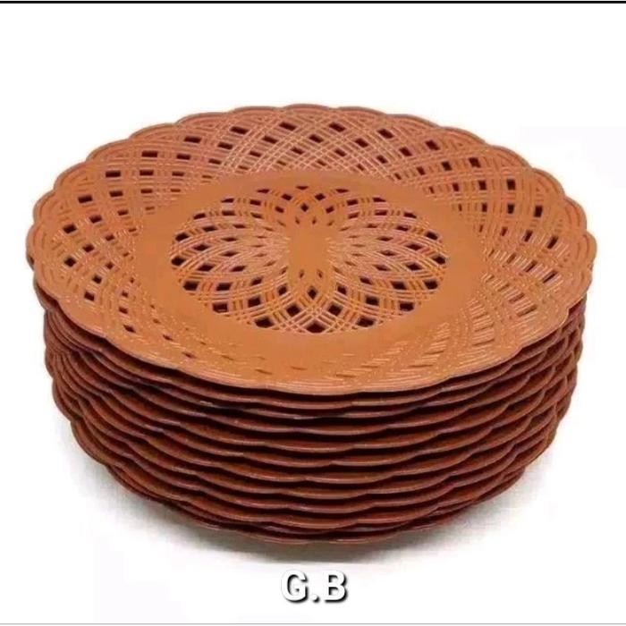 Piring rotan plastik/piring plastik motif anyaman rotan