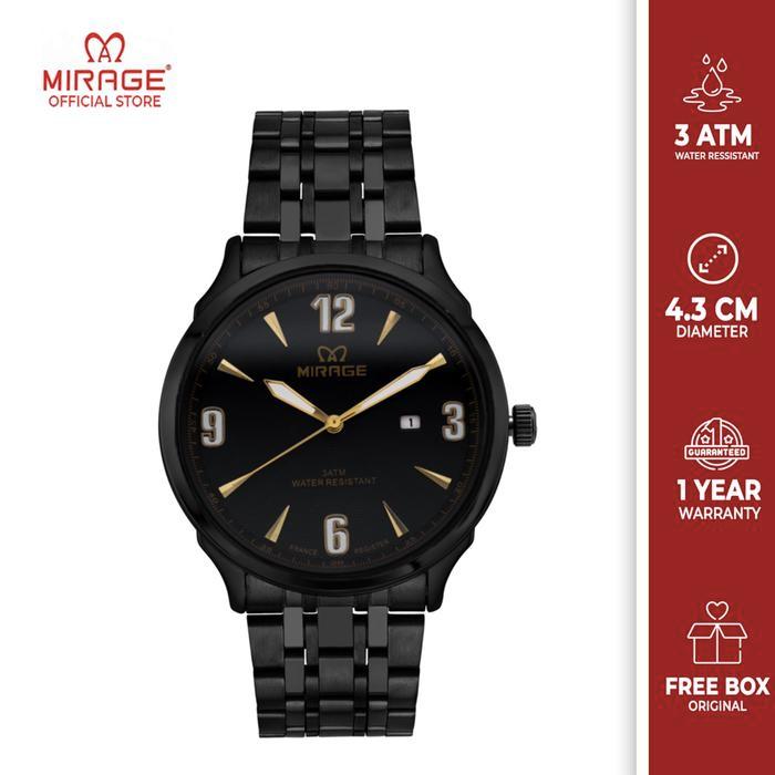 Mirage Watch - Jam Tangan Mirage Pria Klasik Analog Hitam 8803 M Tanggal Aktif Bergaransi