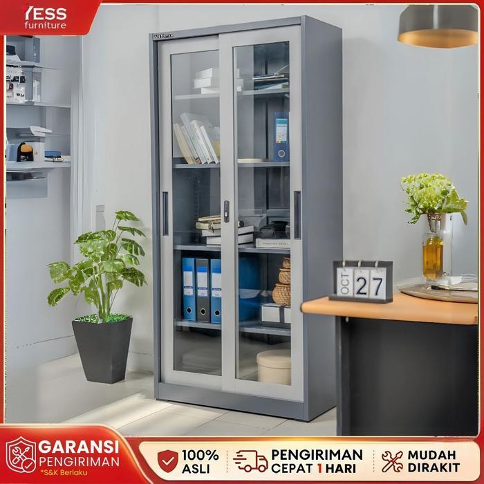 Lemari Arsip 2 Pintu Sliding Kaca Lemari Penyimpanan Besi VS 602 - DIRAKIT