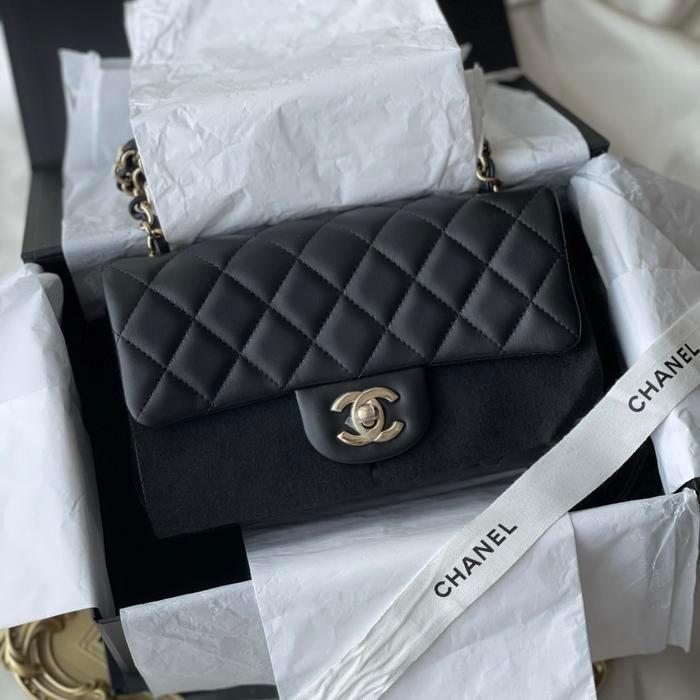ORIGINAL - CHANEL CLASSIC MINI RECTANGLE BLACK LAMBSKIN GHW LGHW CHIP