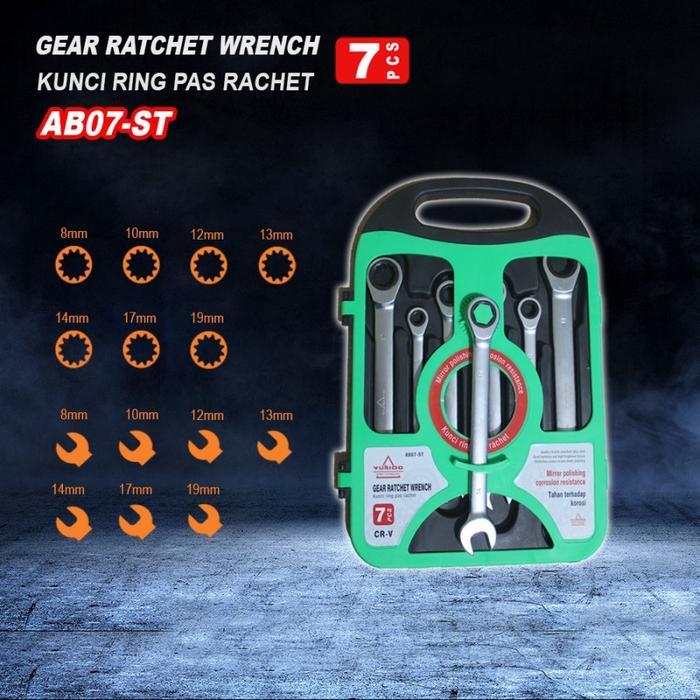 YUKIDO GEAR RACHET WRENCH / KUNCI RING PAS RACHET SET 7PCS