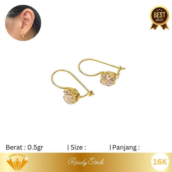 Anting Emas Kadar 16K Model Kait Desy Mata Putih Family Gold Terlaris