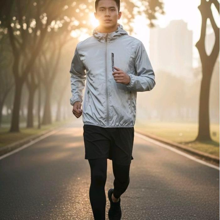 Jaket Parasut Outdoor Running Olahraga Sport Pria Wanita Size M L Xl Xxl Xxxl Abu Pasti Ori