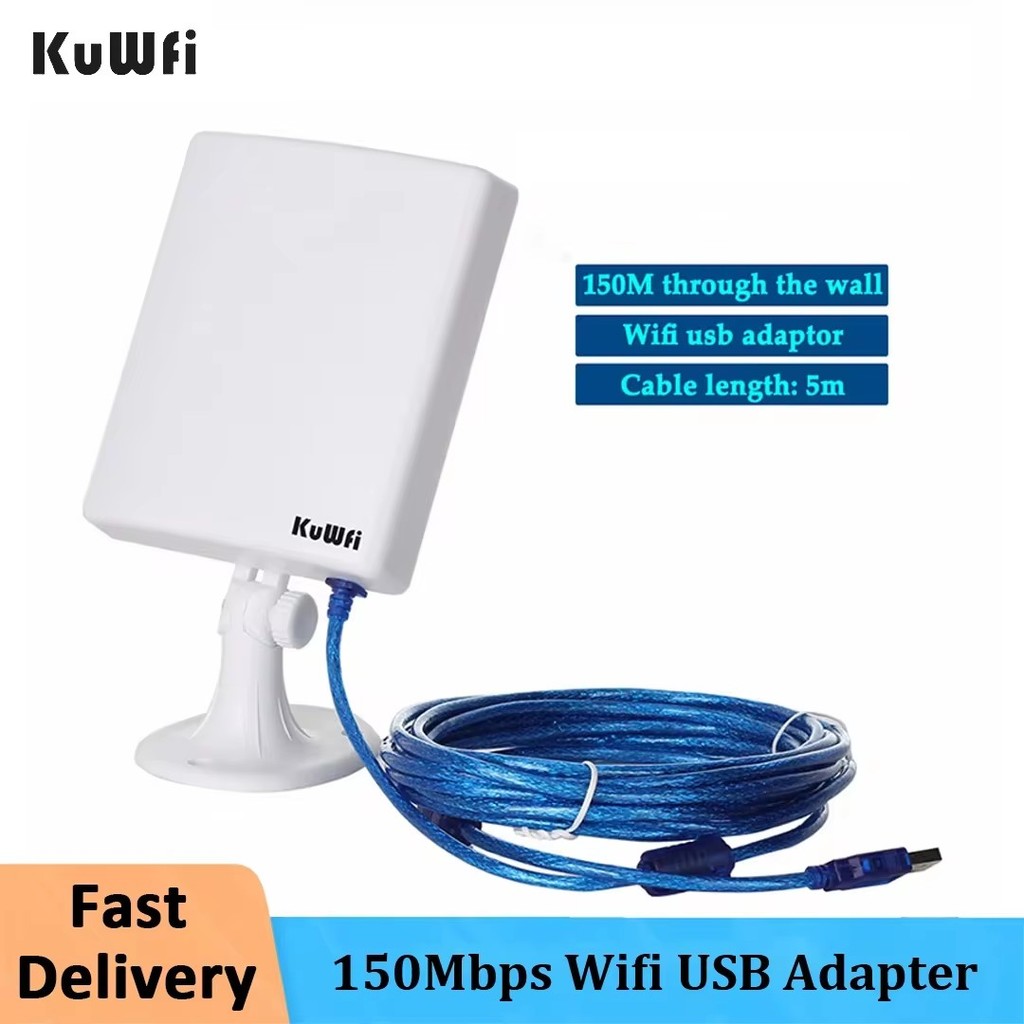 KuWfi 150Mbps Wifi USB Adapter For PC Outdoor Wifi Receiver High Gain 14dBi Antenna 5m Cable Network