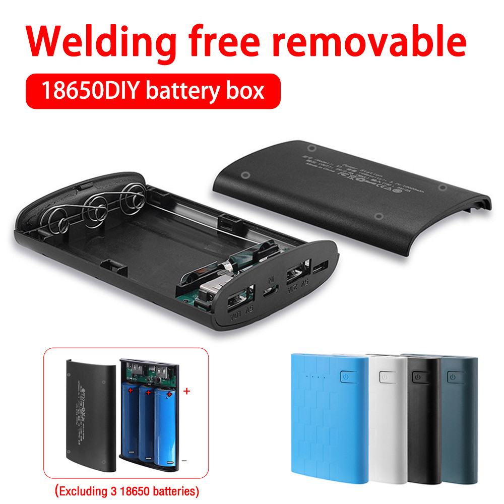 Portable Power Bank Battery Box DIY Quick USB Charging Battery Box 3 x 18650 No Welding Mobile Power